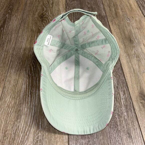 Pink Flamingo Light Green Blue Hook Loop Strapback Baseball Hat Cap Adjustable - Picture 7 of 8